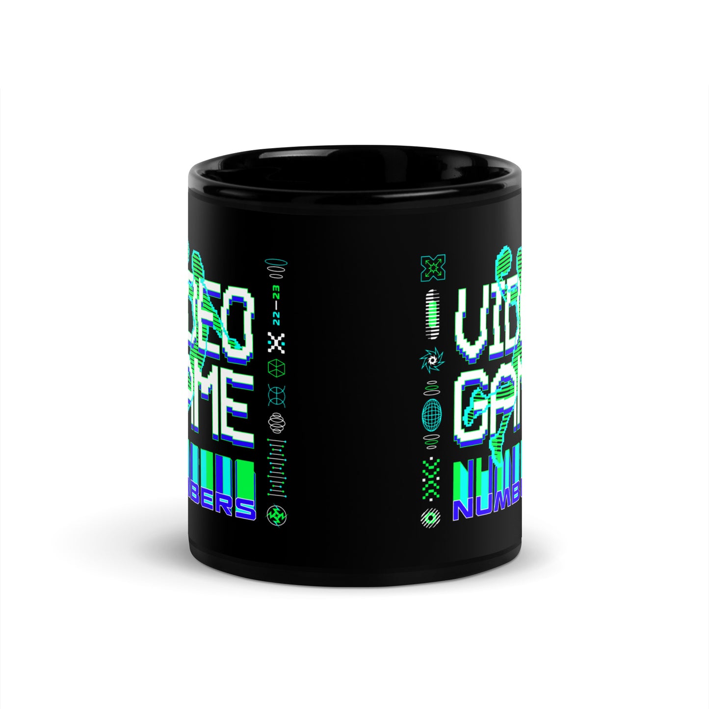 Video Game Numbers Black Glossy Mug