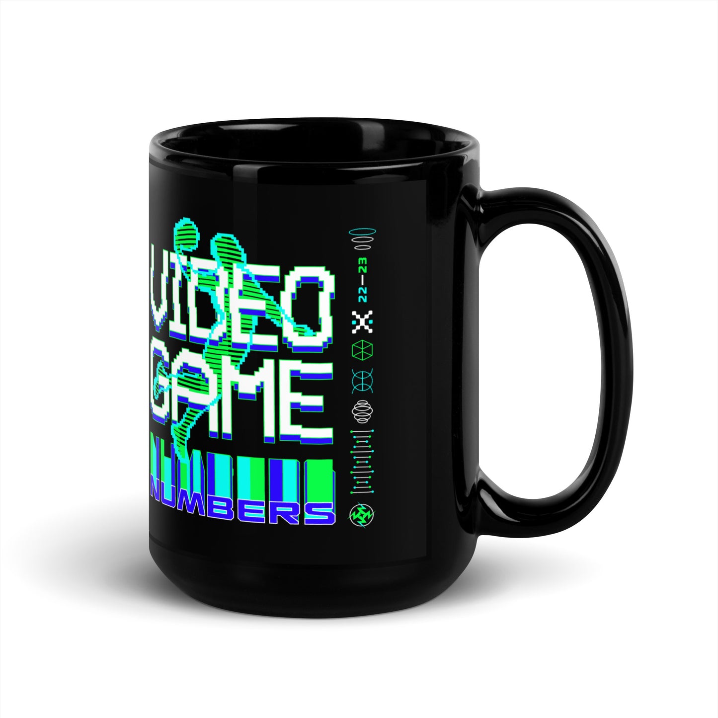 Video Game Numbers Black Glossy Mug